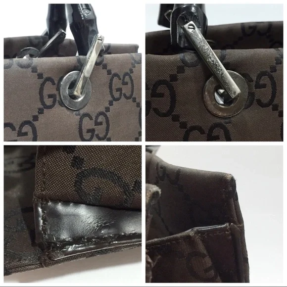 ❤️SOLD❤️Gucci brown and black monogram nylon bamboo handle vintage tote bag - Picture 6 of 14